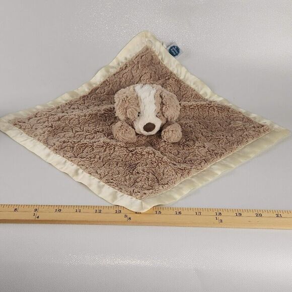 Mary Meyer Puppy Lovey Dog Security Blanket Brown Tan Cream Plush Satin Trim - Picture 1 of 8